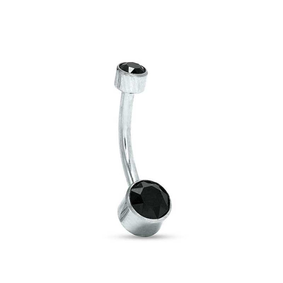 Banter 014 Gauge 6Mm Black Crystal Belly Button Ring In Titanium Belly Button