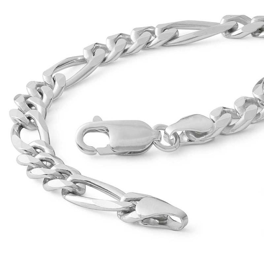 Banter Made In Italy 180 Gauge Pav Figaro Chain Bracelet In Sterling Silver - 9" Bracelets