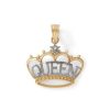 Banter Diamond-Cut "Queen" Beaded Crown With Star Accent Two-Tone Necklace Charm In 10K Solid Gold Charms