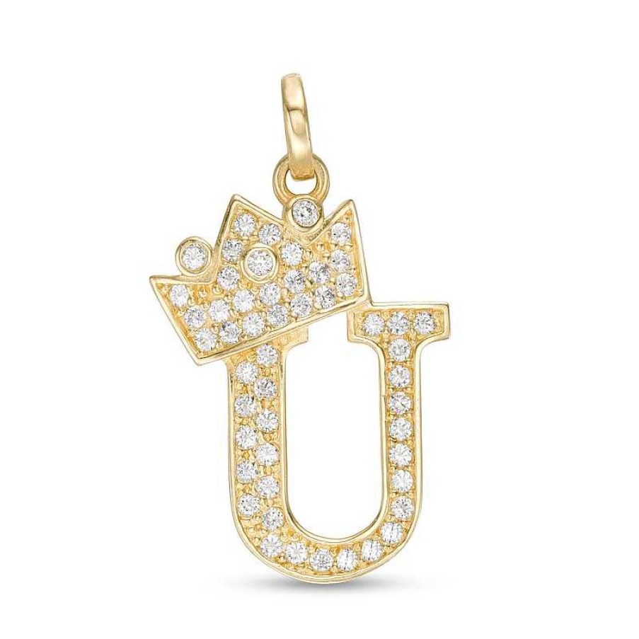 Banter Cubic Zirconia "U" Initial With Crown Necklace Charm In 10K Solid Gold Charms