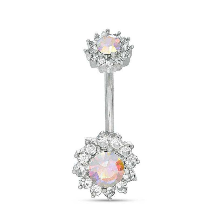 Banter Solid Stainless Steel Crystal Iridescent Frame Belly Button Ring - 14G Belly Button