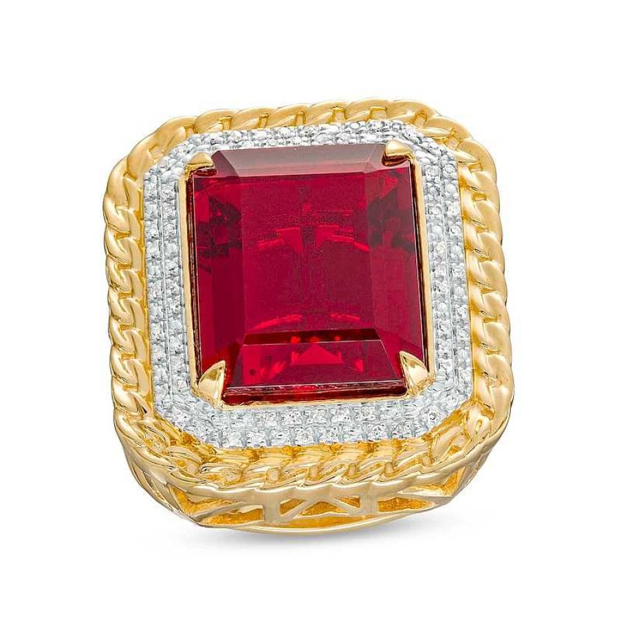 Banter 1/10 Ct. T.W. Diamond And Red Cubic Zirconia Ring In Sterling Silver With 14K Gold Plate - Size 10.5 Rings