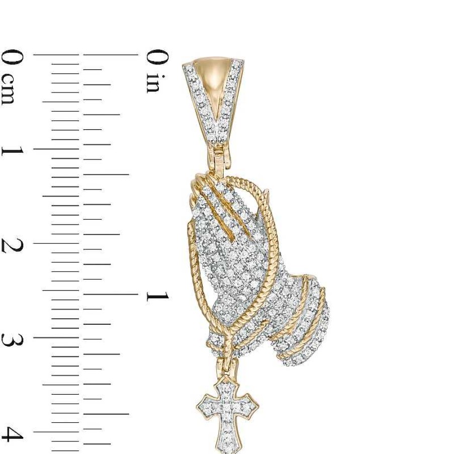 Banter 1/3 Ct. T.W. Diamond Praying Hands With Rosary Necklace Charm In 10K Gold Charms