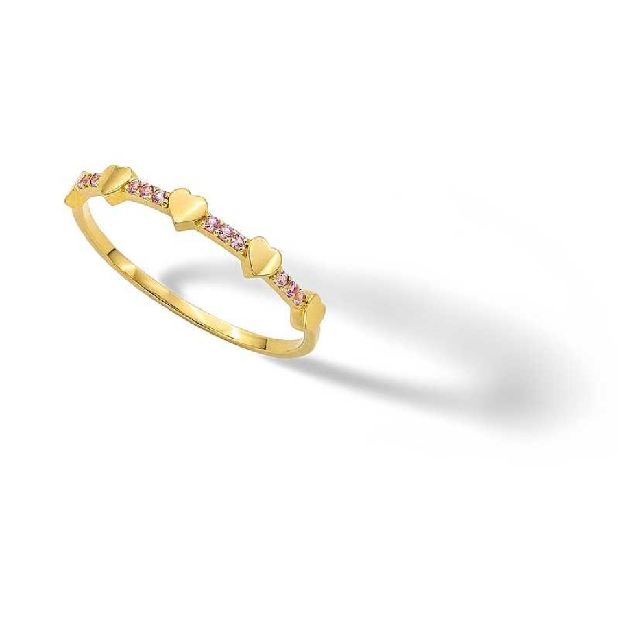 Banter 10K Solid Gold Cz Pink Heart Band Ring Rings