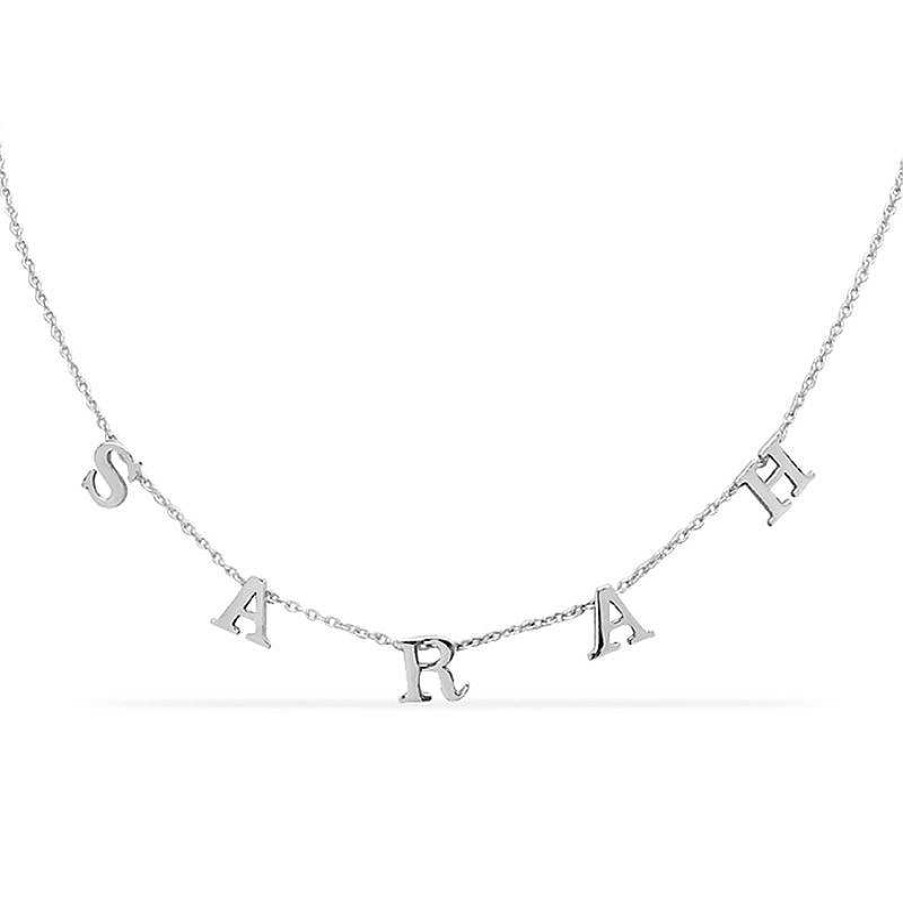 Banter Uppercase Block Letter Charm Name Necklace In Sterling Silver (1 Line) Necklaces