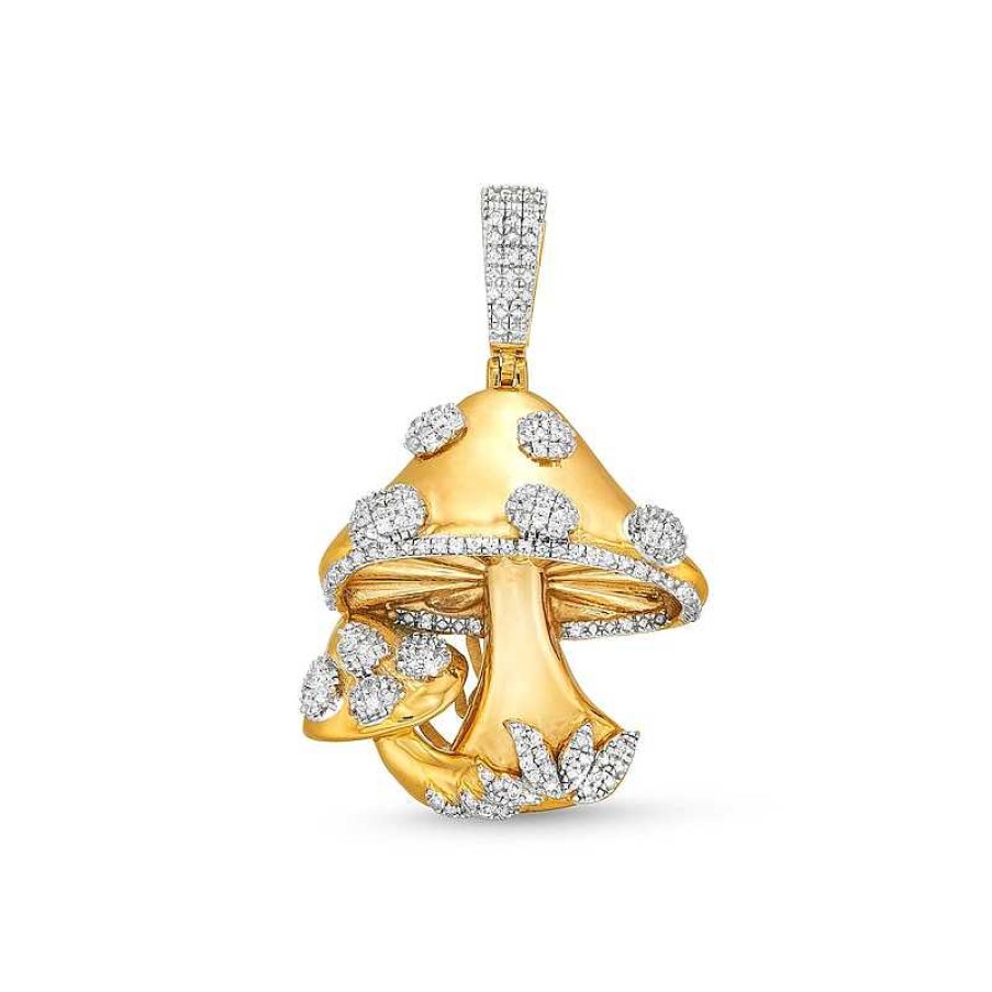 Banter 1/6 Ct. T.W. Diamond Multi-Mushroom Necklace Charm In Sterling Silver With 14K Gold Plate Charms