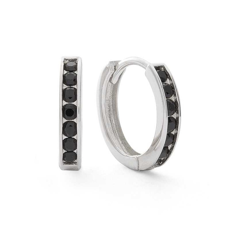 Banter 13Mm Black Cubic Zirconia Channel Huggie Hoop Earrings In Solid Sterling Silver Earrings