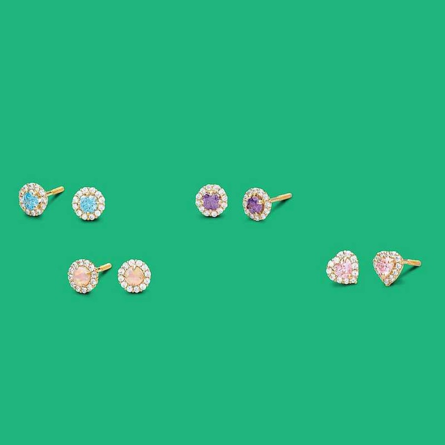 Banter Child'S 4Mm Blue And White Cubic Zirconia Frame Stud Earrings In 14K Gold Earrings