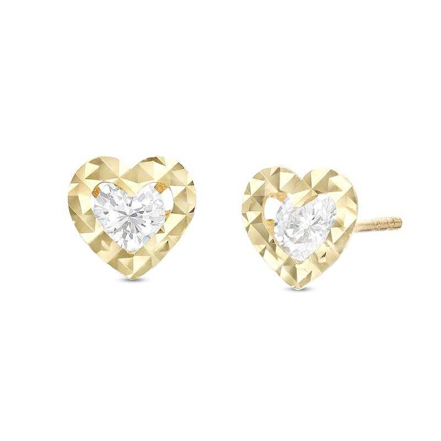 Banter Cubic Zirconia Diamond-Cut Heart Stud Earrings In 10K Gold Earrings