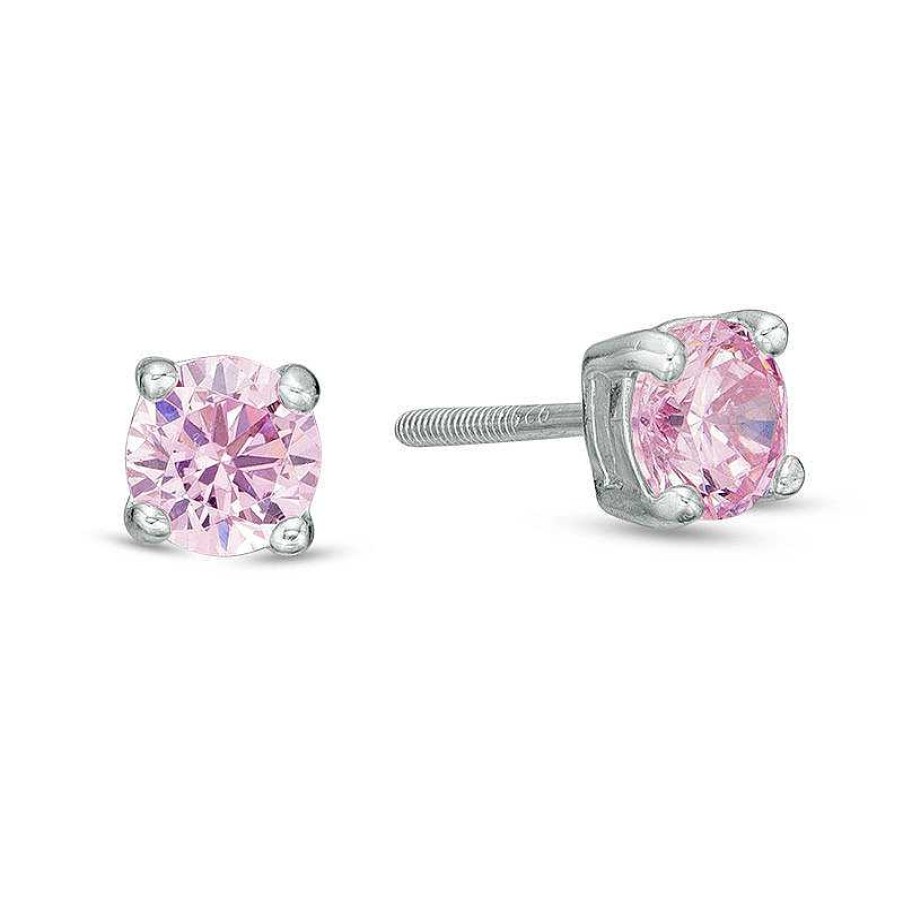 Banter Child'S 4Mm Pink Cubic Zirconia Stud Earrings In Sterling Silver Earrings