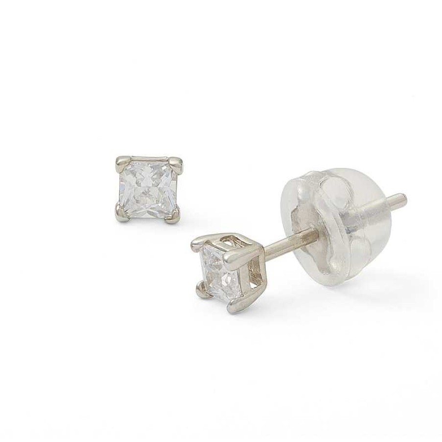 Banter 3Mm Princess-Cut Cubic Zirconia Stud Earrings In Sterling Silver Earrings