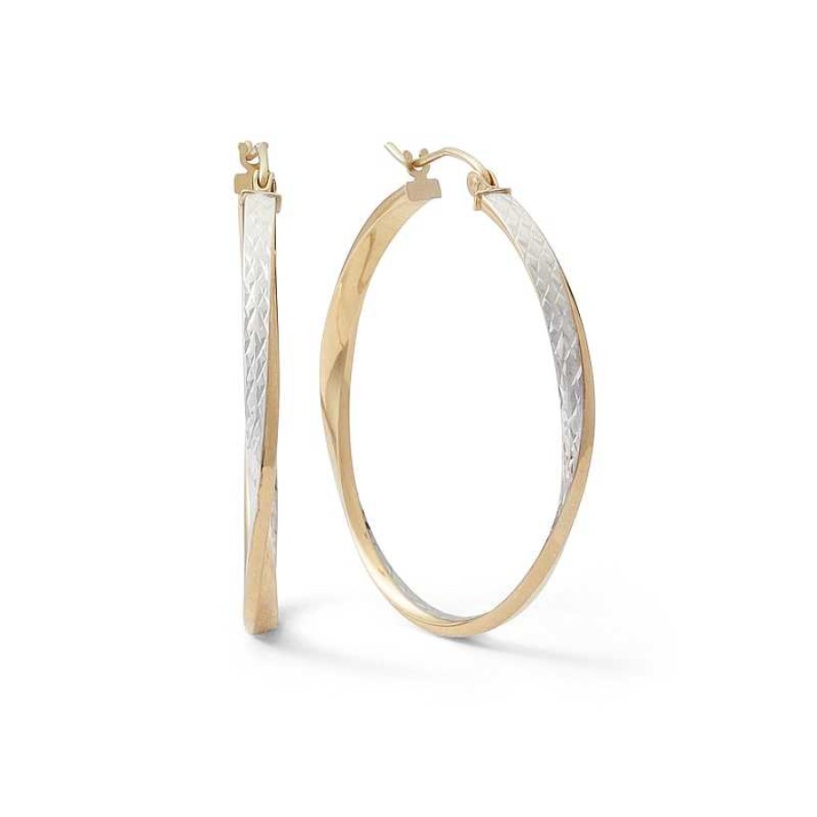 Banter Multi-Finish Twist Hoop Earrings In 10K Tube Hollow Two-Tone Gold Earrings