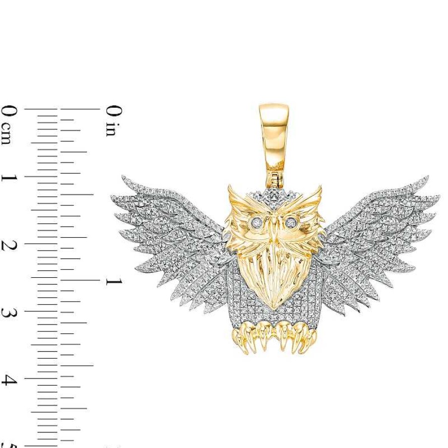 Banter 1/10 Ct. T.W. Diamond Open Winged Owl Necklace Charm In Sterling Silver With 14K Gold Plate Charms