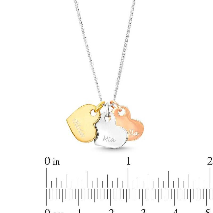 Banter Three Heart Engravable Tri-Color Curb Chain Necklace In Sterling Silver With 14K Gold Plate Necklaces