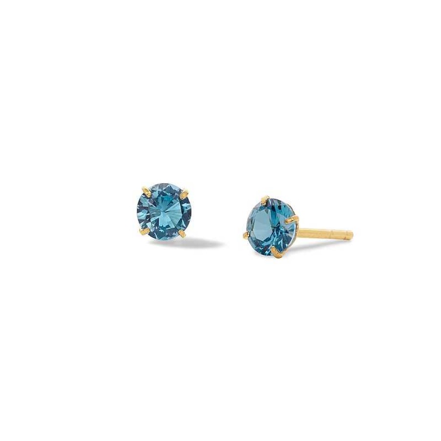 Banter 4Mm Blue Cubic Zirconia Solitaire Stud Earrings In 14K Solid Gold Earrings