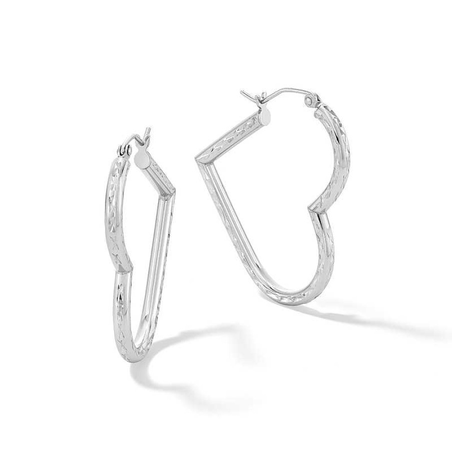 Banter 26Mm Diamond-Cut Heart Hoop Earrings In Sterling Silver Earrings