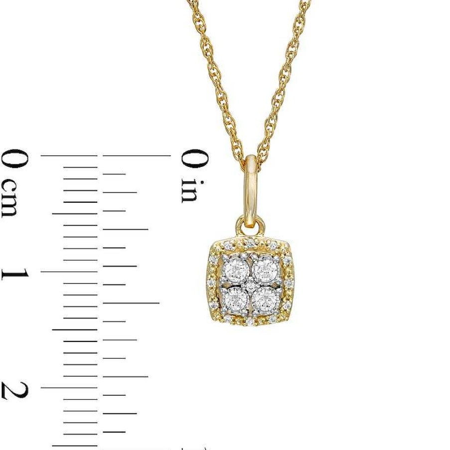 Banter 1/6 Ct. T.W. Quad Diamond Beaded Cushion Frame Drop Pendant In 10K Gold Necklaces