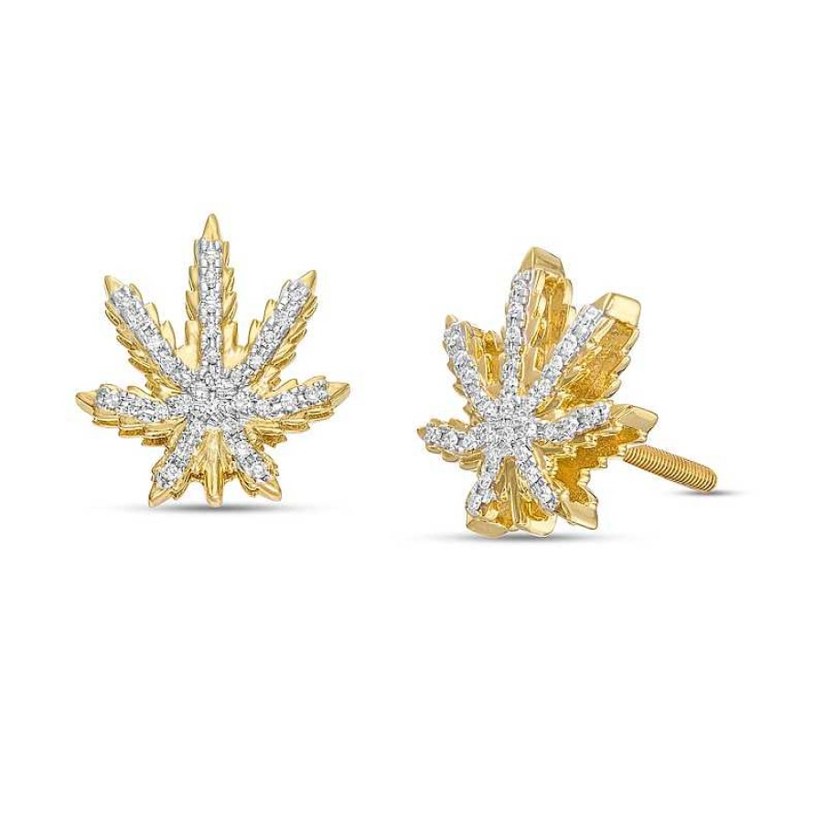 Banter 1/10 Ct. T.W. Diamond Cannabis Leaf Stud Earrings In 10K Gold Earrings