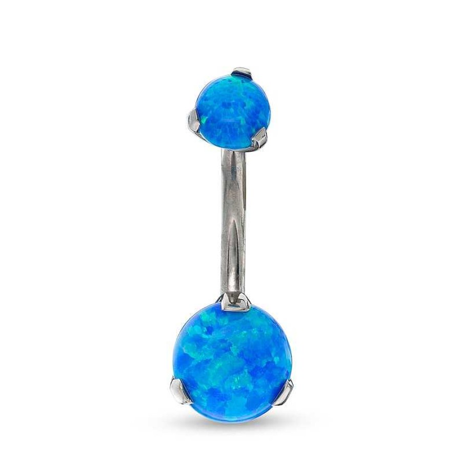 Banter 014 Gauge 8Mm Lab-Created Blue Opal Belly Button Ring In Titanium - 7/16" Belly Button