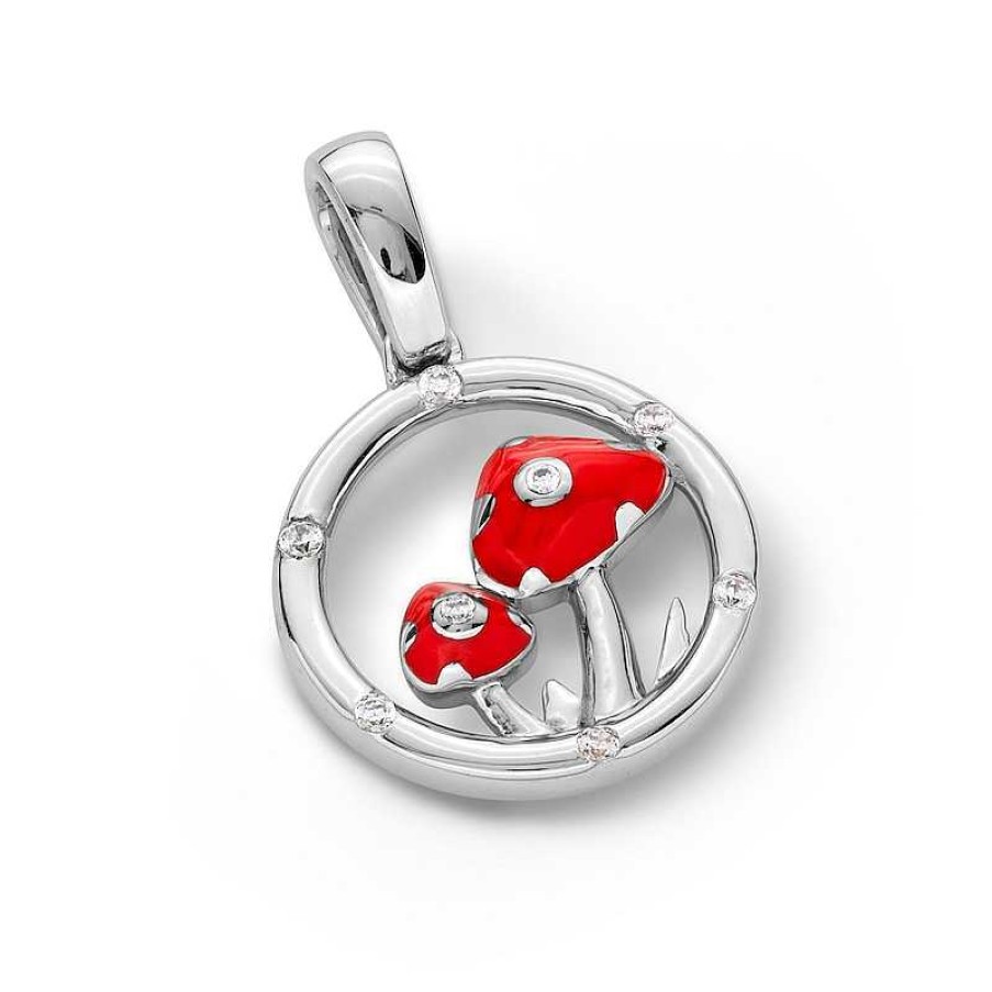 Banter Sterling Silver 1/20 Ct. T.W. Diamond Red Ceramic Mushrooms Charm Charms