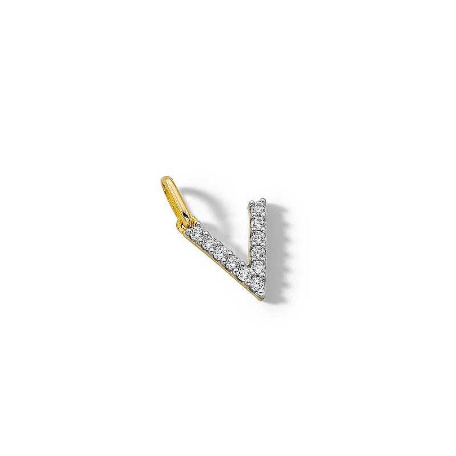 Banter 10K Solid Gold Cz V Initial Charm Charms