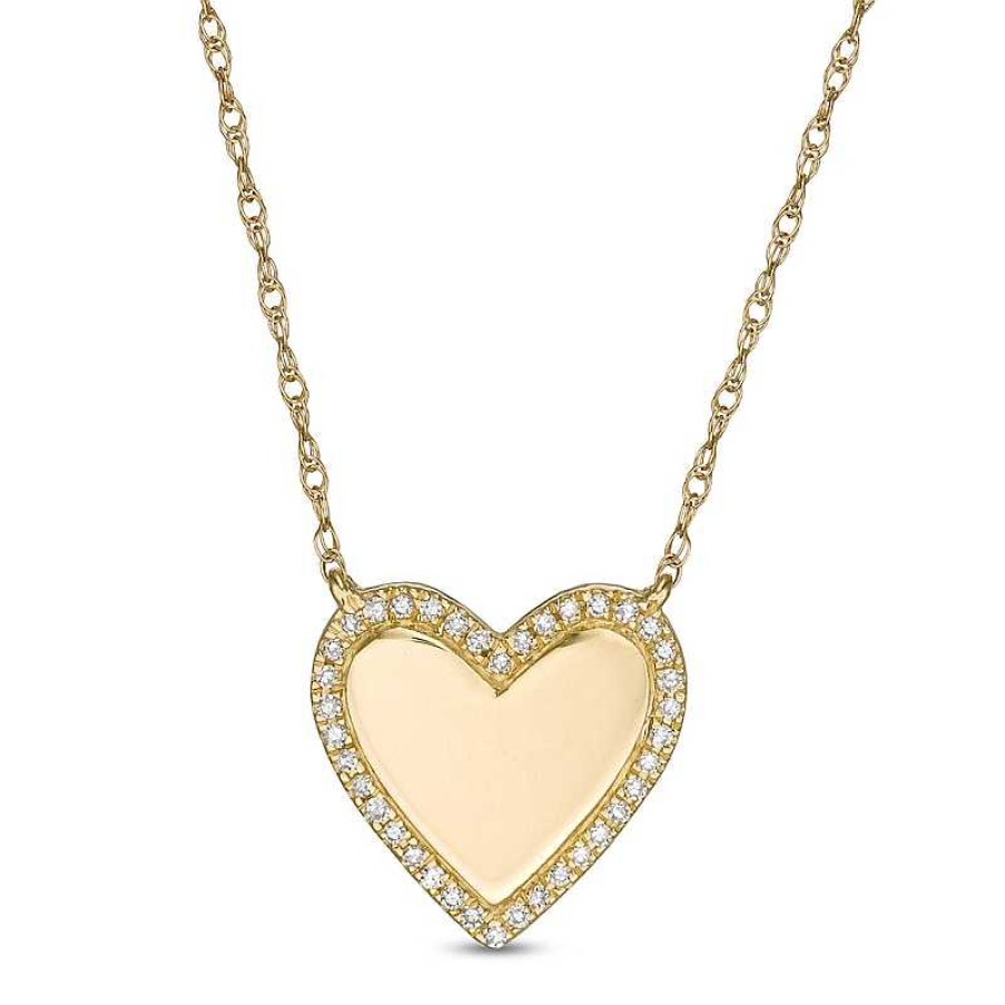 Banter 1/20 Ct. T.W. Diamond Frame Heart Disc Necklace In10K Gold Necklaces