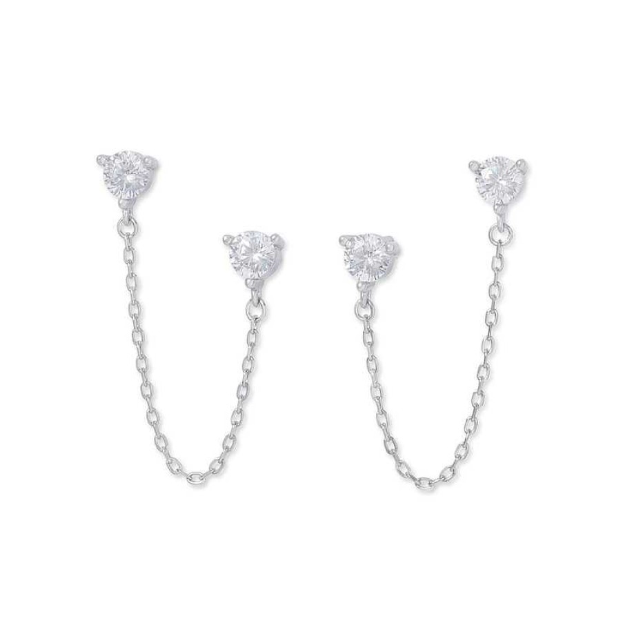 Banter Cubic Zirconia Chain Dangle Stud Earrings In Solid Sterling Silver Earrings