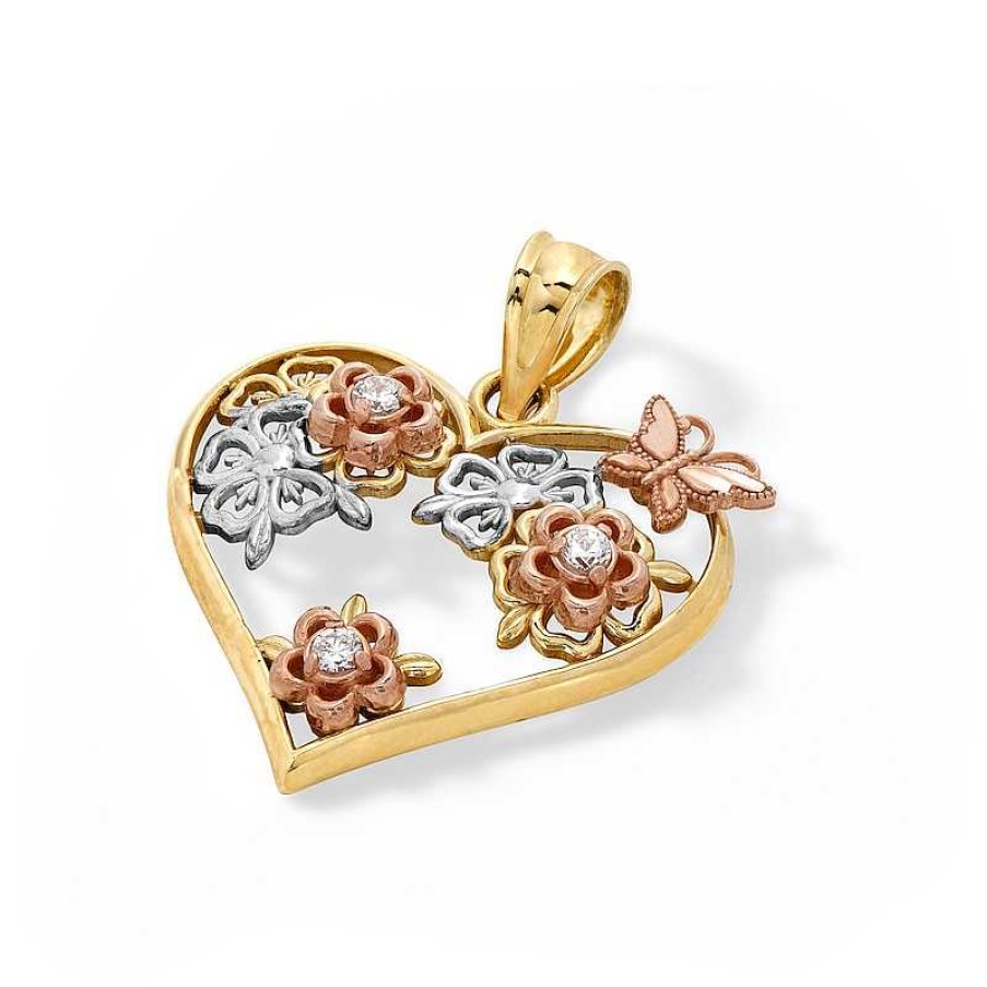 Banter 10K Solid Gold Cz Butterfly Heart Tri-Tone Necklace Charm Charms