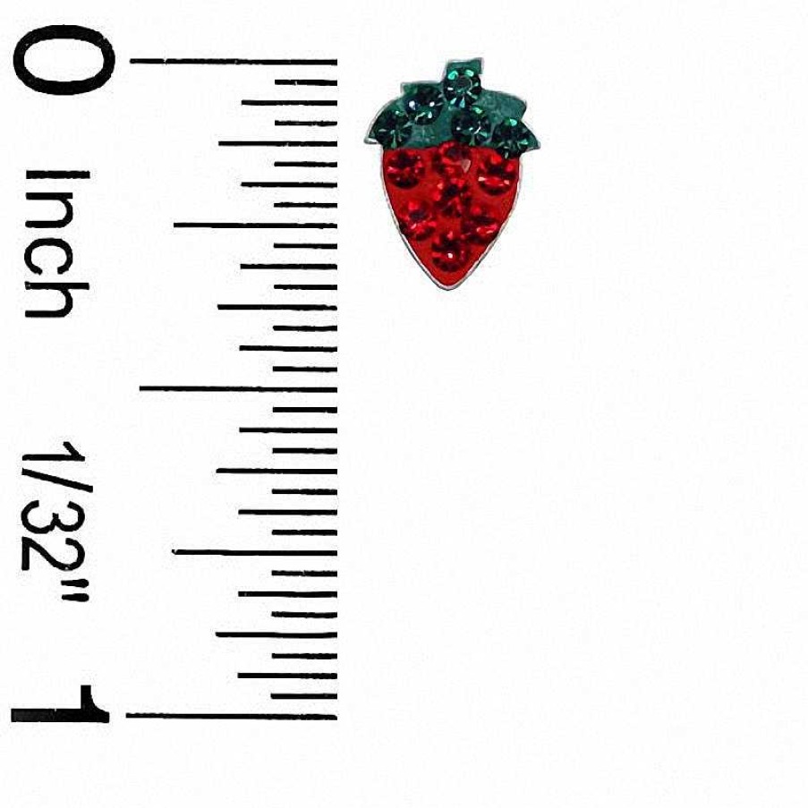 Banter Child'S Pink And Green Crystal Strawberry Stud Earrings In Sterling Silver Earrings