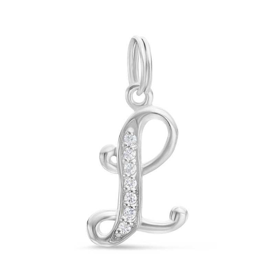 Banter Cubic Zirconia Calligraphy Initial "L" Bracelet Charm In Sterling Silver Charms