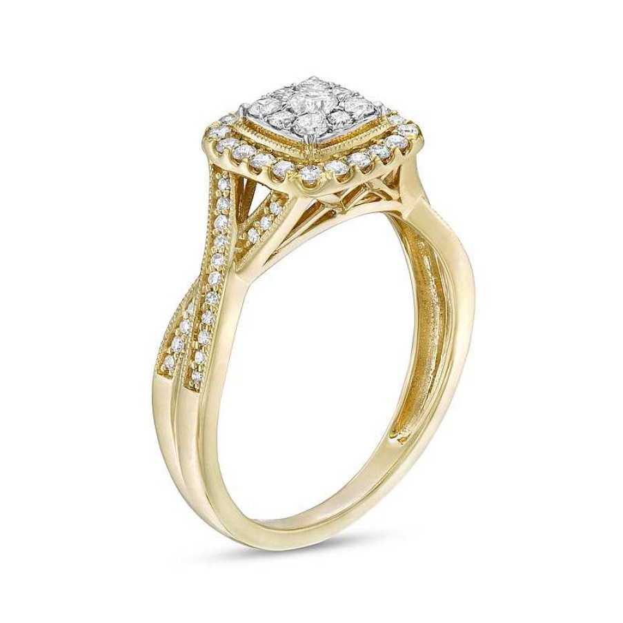 Banter 1/2 Ct. T.W. Cushion Composite Diamond Frame Twist Shank Vintage-Style Engagement Ring In 10K Gold Rings