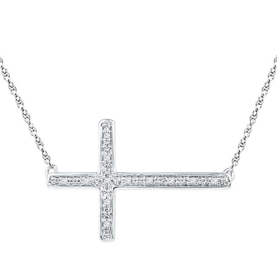 Banter 1/20 Ct. T.W. Diamond Sideways Cross Necklace In Sterling Silver Necklaces