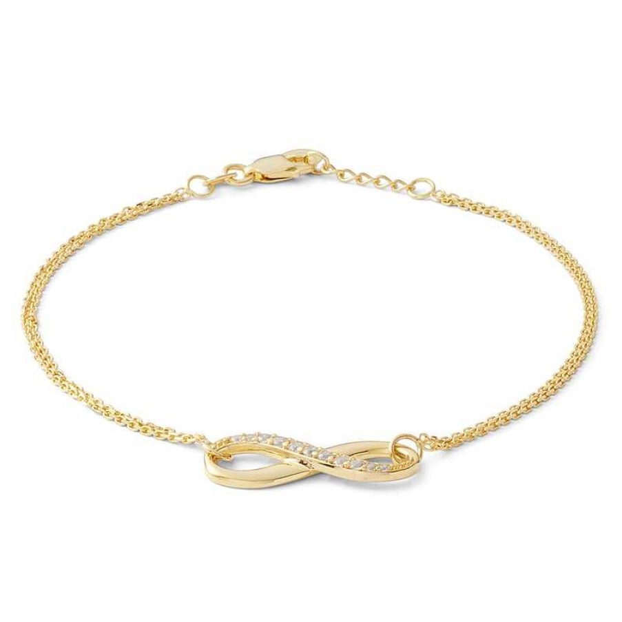 Banter Cubic Zirconia Diamond-Cut Sideways Infinity Bracelet In 10K Gold - 7.5" Bracelets