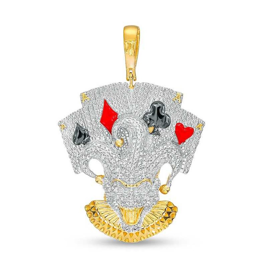 Banter 1/10 Ct. T.W. Diamond Beaded With Enamel Court Jester Playing Cards Necklace Charm In Sterling Silver And 14K Gold Plate Charms