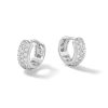 Banter Cubic Zirconia Triple Row Dome Huggie Hoop Earrings In Solid Sterling Silver Earrings