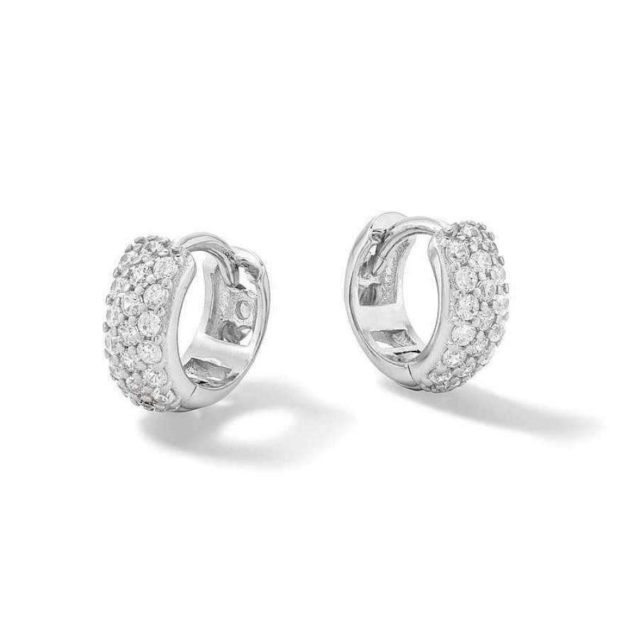 Banter Cubic Zirconia Triple Row Dome Huggie Hoop Earrings In Solid Sterling Silver Earrings