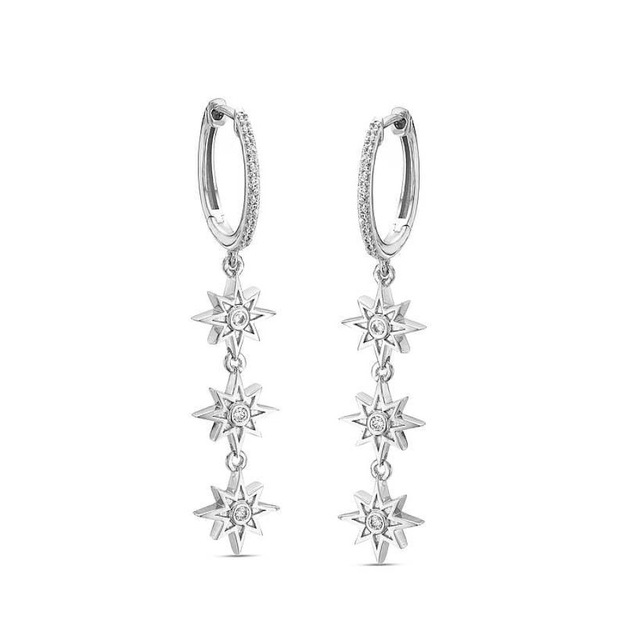 Banter 1/6 Ct. T.W. Diamond Starburst Dangle Triple Drop Earrings In Sterling Silver Earrings