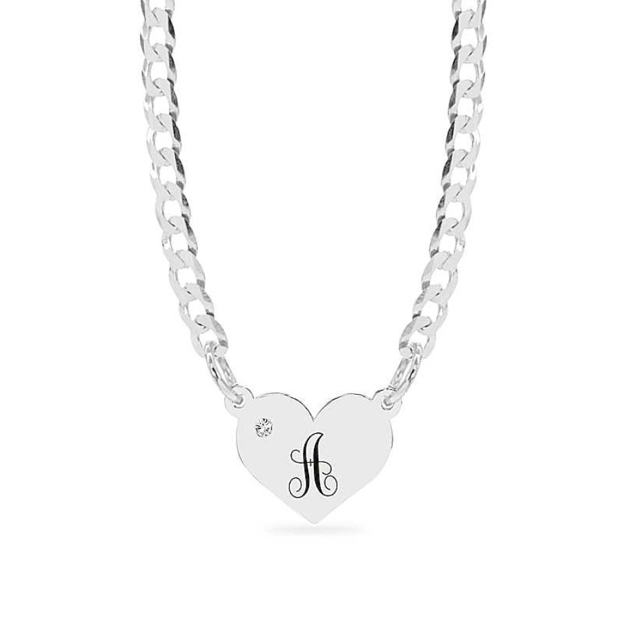 Banter Sterling Silver Birthstone Heart Initial Curb Chain Necklaces