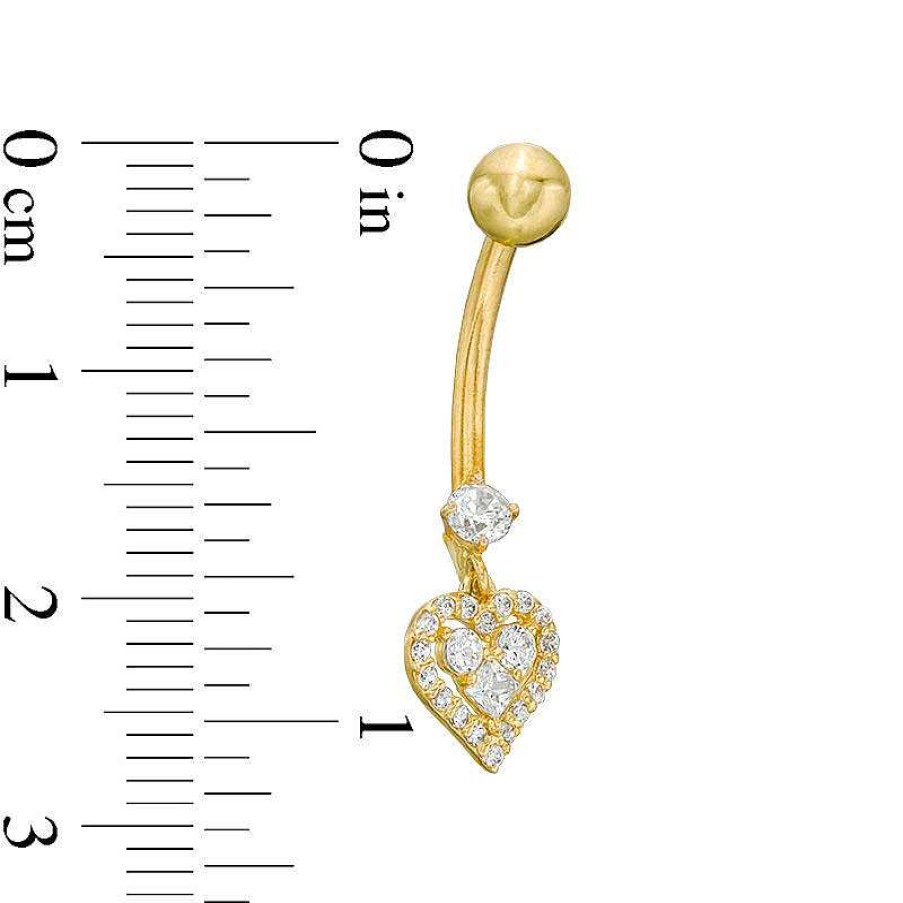 Banter 10K Solid Gold Cz Heart Dangle Belly Button Ring - 14G Belly Button