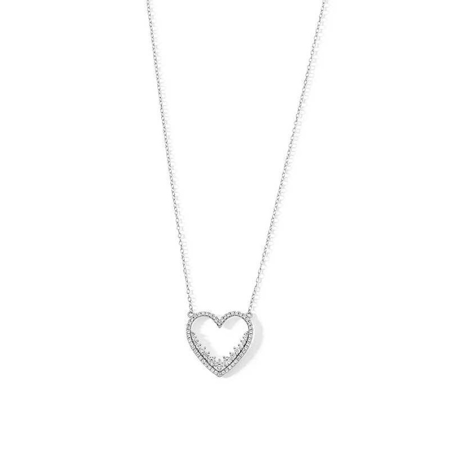 Banter Sterling Silver Cz Open Heart Pendant Necklace Necklaces