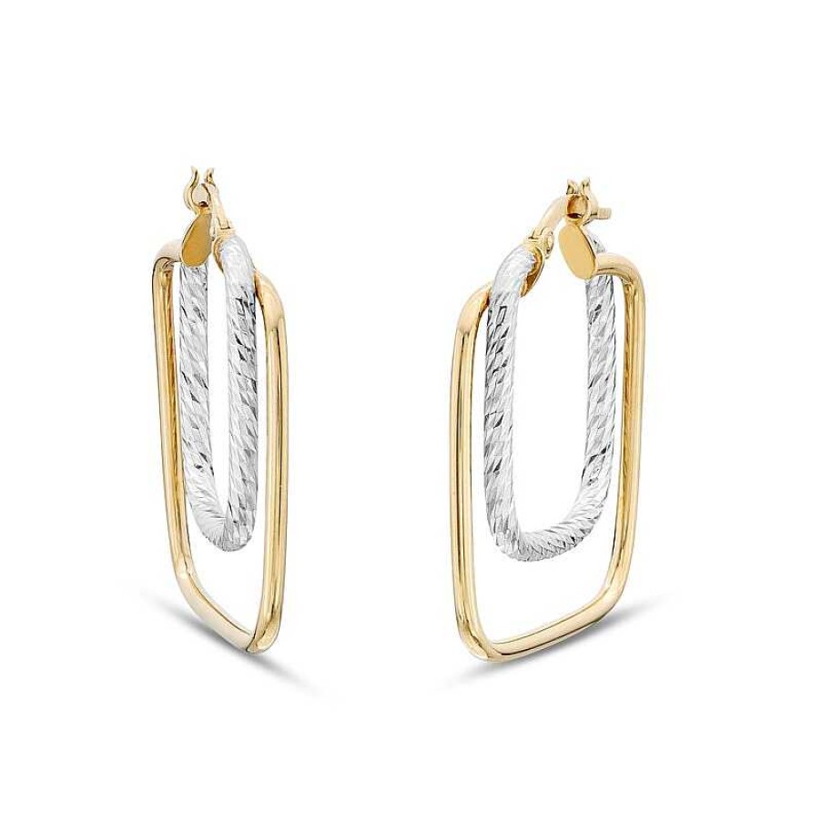 Banter Multi-Finish Layered Double Rectangle Geometric Tube Hoop Earrings In 10K Two-Tone Gold Earrings