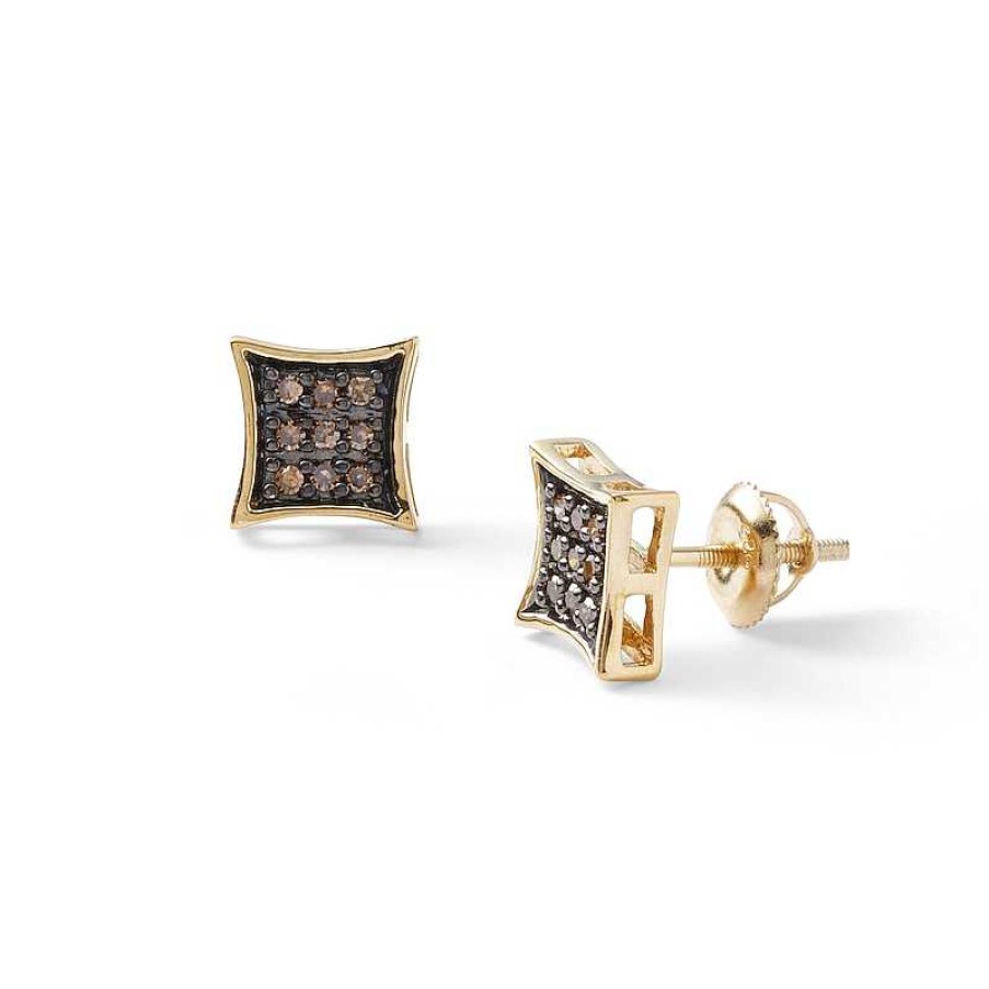 Banter 1/5 Ct. T.W. Champagne Diamond Concave Square Stud Earrings In Sterling Silver With 14K Gold Plate - Xl Post Earrings