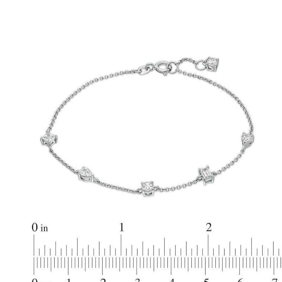 Banter Multi-Shaped Cubic Zirconia Station Bracelet In Solid Sterling Silver 7.5" Bracelets