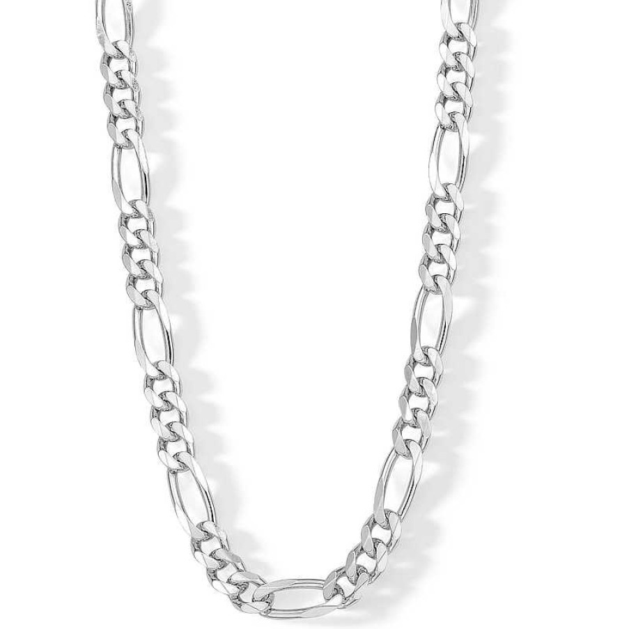 Banter Made In Italy 180 Gauge Pav Figaro Chain Necklace In Solid Sterling Silver - 24" Necklaces