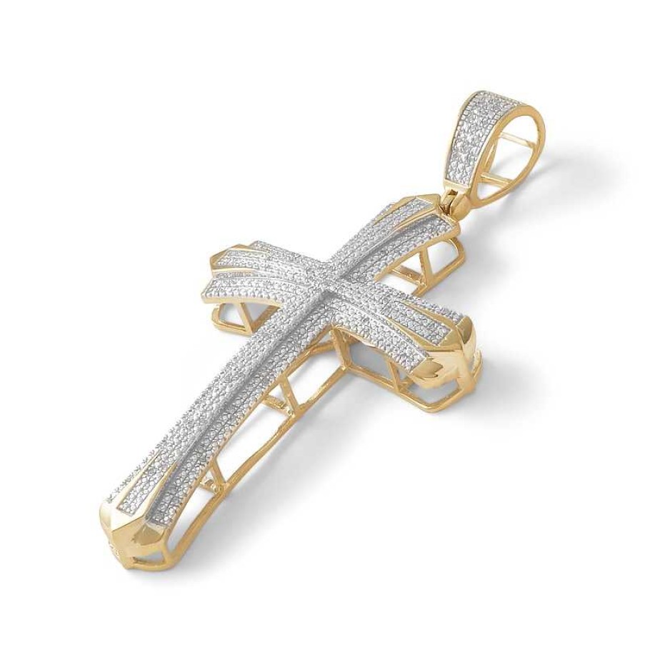 Banter 1/5 Ct. T.W. Diamond Multi-Row Cross Necklace Charm In 10K Gold Charms