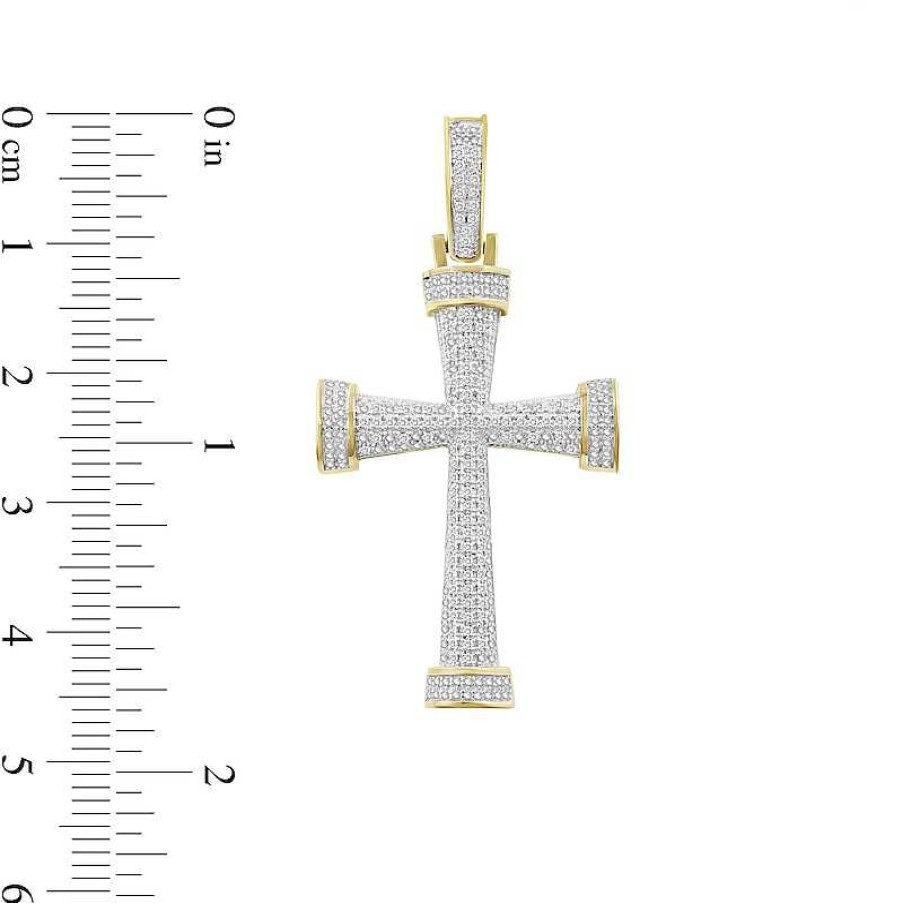 Banter 1/4 Ct. T.W. Diamond Pav Bold Cross Necklace Charm In Sterling Silver With 14K Gold Plate Charms