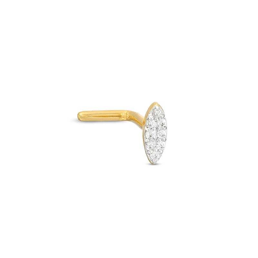 Banter 14K Gold Diamond Accent Pav Marquise L-Shaped Nose Stud - 18G 5/16" Nose