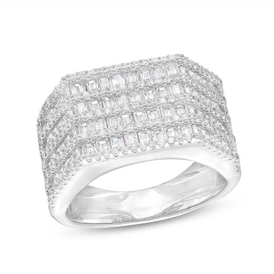 Banter Cubic Zirconia Multi-Layer Baguette Ring In Solid Sterling Silver Rings