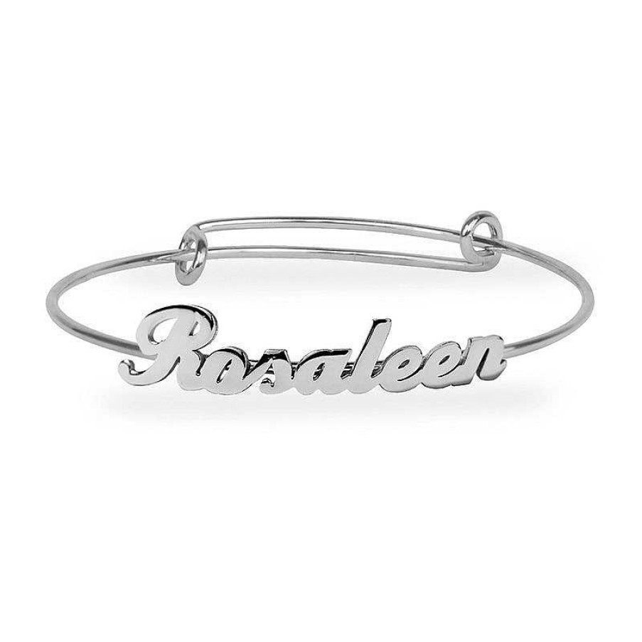 Banter Script Name Adjustable Bangle In Brass With Silver Electroplate (1 Line) Bracelets