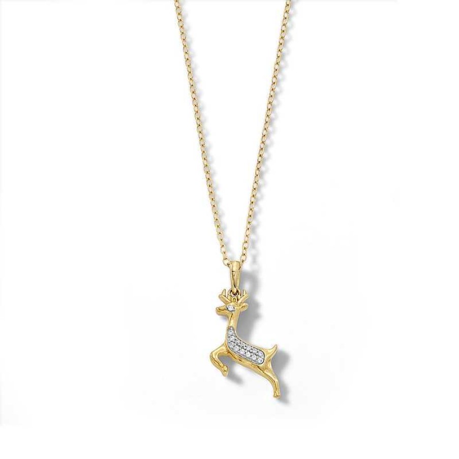 Banter 14K Gold Plated 1/20 Ct. T.W. Diamond Reindeer Necklace Necklaces